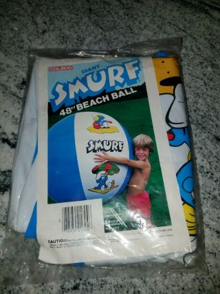 Vintage 1982 Smurfs Giant 48 " Beach Ball Inflatable Smurfette Coleco