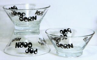 Bowls Clear Glass Black Letters Pop Corn Serving Mid Century Modern Vintage 3 2