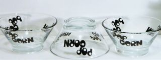 Bowls Clear Glass Black Letters Pop Corn Serving Mid Century Modern Vintage 3 3