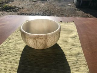 Antique Old Marble Stone Hand Carved Lotus Shape Decorative Bowl Patina