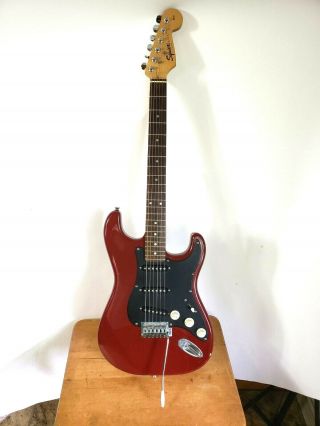 Vntg Fender Squier Red/black Strat Electric Guitar