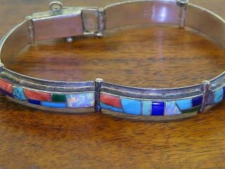 Vintage Silver Native American Indian Navajo Old Pawn Opal Turquoise Bracelet