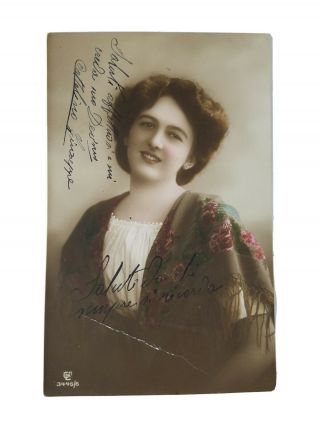 Vintage Real Photo Postcard Dutch Lady In Floral Shawl 1912 Message