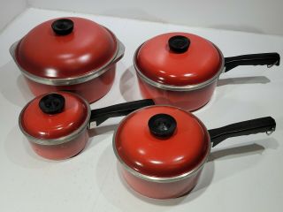 Vintage Club Poppy Red 8 Piece Set Aluminum Cookware Pots Pans Lids