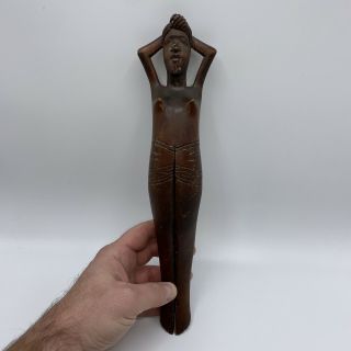 Vintage Hand Carved Wooden Naked Nude Woman Lady Nutcracker Folk Art Carving
