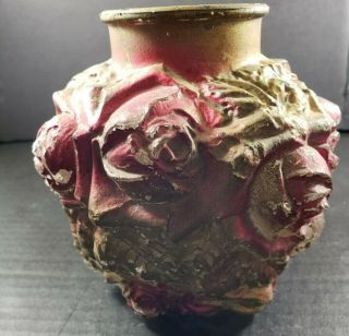Antique Indiana Goofus Glass Vase Roses Gold And Pink 6 " Carnival Glass
