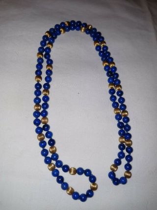Vintage Lapis Lazuli,  And Gold Bead Necklace 30 "