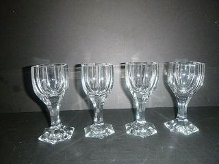 Antique Vintage Set 4 Moser Bohemian Czech Crystal Cut Clear Cordial Glasses