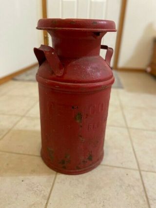 Vintage 10 Gallon Metal Milk Can With Red Paint Dairy Rustic Coop Brand