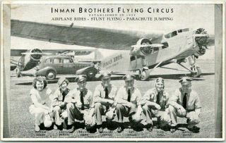 Vintage Aviation / Advertising Postcard " Inman Brothers Flying Circus " C1940s