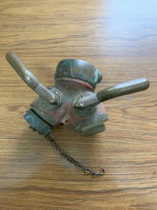 Vintage Fire Hydrant Hose Water Thief Wye Splitter Elkhart Brass W/ Male Ends