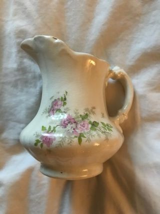 Vintage White Porcelain Pitcher/vase/creamer Small Pink Flowers