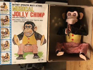Vintage Daishin Japan Musical Jolly Chimp Toy Story Monkey & Box Pre - Owned