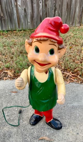 50 - 60’s Vintage 22 " Union Blow Mold Hard Plastic Jointed Christmas Elf Lighted