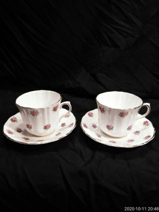 2 Old Royal Bone China Tea Cup And Saucer Set - White Gold Trim & Roses England
