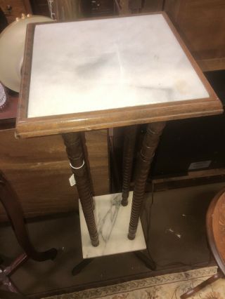 Vintage Tall Modern Marble Wood Wooden End Side Table Night Plant Stand 40”tall