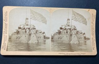 Spanish American War Battleship Uss Oregon Antique Real Photo Stereoview Card