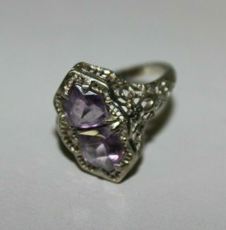 Vintage 14k White Gold Ring W/ Large Purple Stones - Sz 6