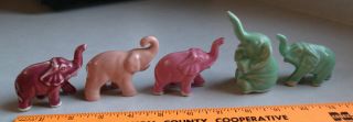 Vintage Set Of 5 Porcelain/ceramic/pottery Elephants Pink Red Green