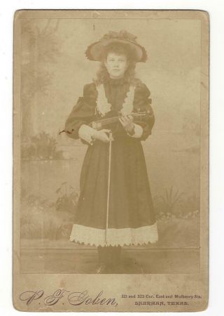 C.  1900 Texas Girl Fiddler - Sherman,  Texas By P.  F Goban - Dress,  Hat Bow