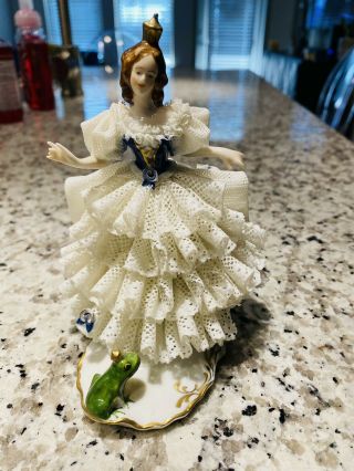 Dresden Lace Germany Karl Klette " D " 5 1/2 " Princess With Frog Figurine 1404 Ii