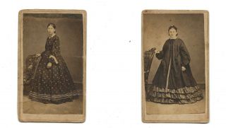 Cdv Civil War Era 2 Women In Fancy Dress Ca.  1860 " Aunt Eliza Fisher "