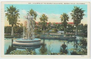 Beverly Hills,  Ca Postcard Glimpse Of The Beverly Hills Hotel 1930 Vintage Old