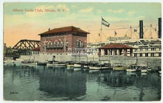 Old Postcard View Of The Albany Yacht Club,  Albany Ny Hudson River