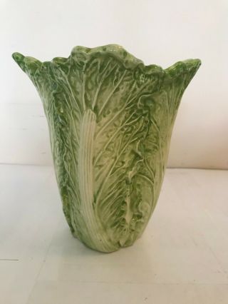 Ff Vintage 1985 Fitz And Floyd Green Lettuce Leaf Cabbage Vase 7 "