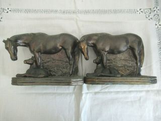 Dated 1946 Gladys Brown Edwards Arabian Horse & Foal Bronze Bookends By Dodge Co