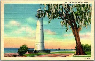 1940s Biloxi,  Mississippi Postcard " Old Lighthouse " Ocean View Curteich Linen