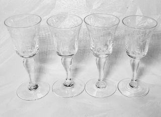 Set Of 4 Antique Crystal Hand Blown Cordial Glasses With Cut Design