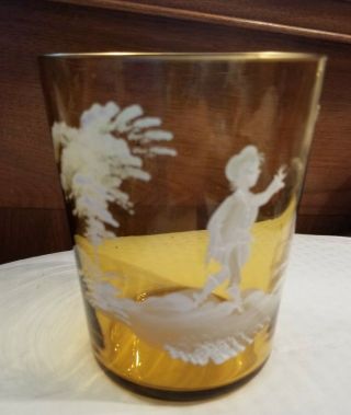 Vintage Mary Gregory Type Amber Tumbler/vase Enamel Painted Glass