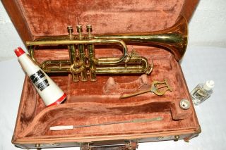 Vintage Frank Holton 001/4 Cornet Trumpet,  Conn Case Heim Model 1 Mouthpiece