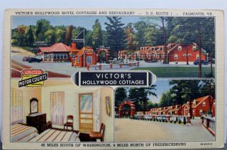 Virginia Va Falmouth Victor Hollywood Hotel Cottages Restaurant Postcard Old Pc