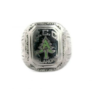Rare Vintage Ccc Civilian Conservation Corps Sterling Silver & Enamel Ring