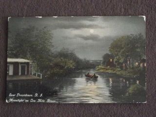 Moonlight On Ten Mile River,  East Providence Ri,  Vintage 1900 
