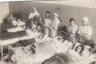 1930s Pretty Sick Women In Beads Hospital Nurses Doctors Russian Antique Photo