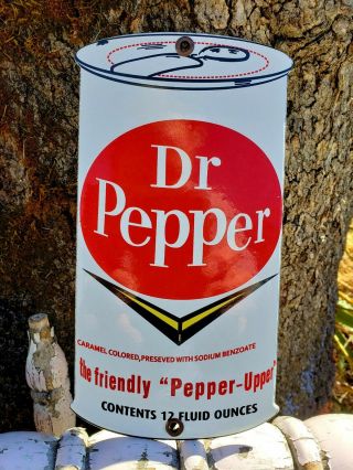 Vintage Dr Pepper Chevron Die - Cut Soda Can 8.  5 " Porcelain Metal Pop Gas Oil Sign