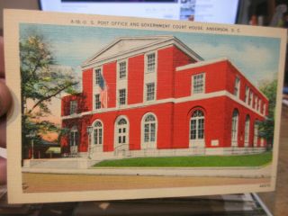 Vintage Old Postcard South Carolina Anderson Post Office & Courthouse Building