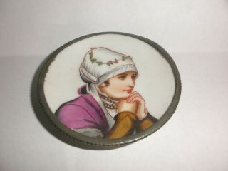 Antique Hand Painted Porcelain Woman Portrait Small Dish Miniature Plate.