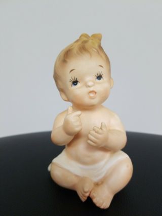 Inarco Bisque Porcelain Piano Yellow Bow Blonde Hair 5 " Baby Figurine E - 183/l