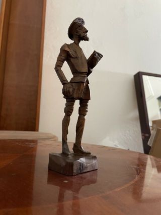 Don Quixote - Vintage Hand Carved Wooden Figurine.  Man Holding A Book.