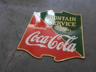 Vintage Coca Cola Fountain Service Porcelain Sign 22.  5 X 25 Inches 2 Sided