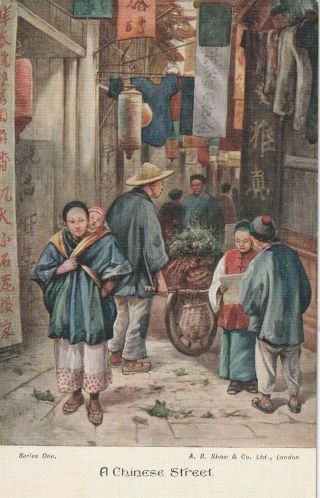 R Asia Old Antique China Postcard Asian Collecting Oriental Chinese Street Scene