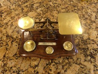 Vintage Postal nland letter rates Scale Brass Weights Wood usa 2