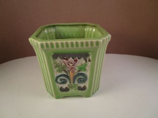 Vintage Made In Japan Art Pottery Ceramic Green Planter Box Flowers