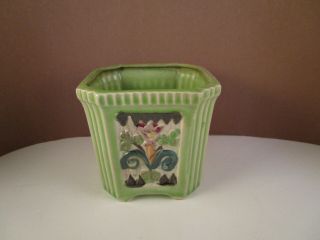 Vintage Made in Japan Art Pottery Ceramic Green Planter Box Flowers 2