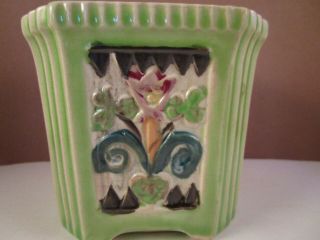Vintage Made in Japan Art Pottery Ceramic Green Planter Box Flowers 3
