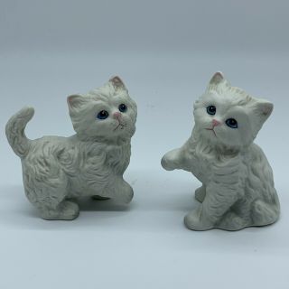Vintage Set Of 2 Porcelain Homco Kitten Figurines Persian Kitties Made In Japan